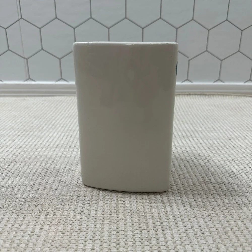 Vintage Style Abstract Face Ceramic‎ Vase Triangular Pop Art Modern White 6.5in